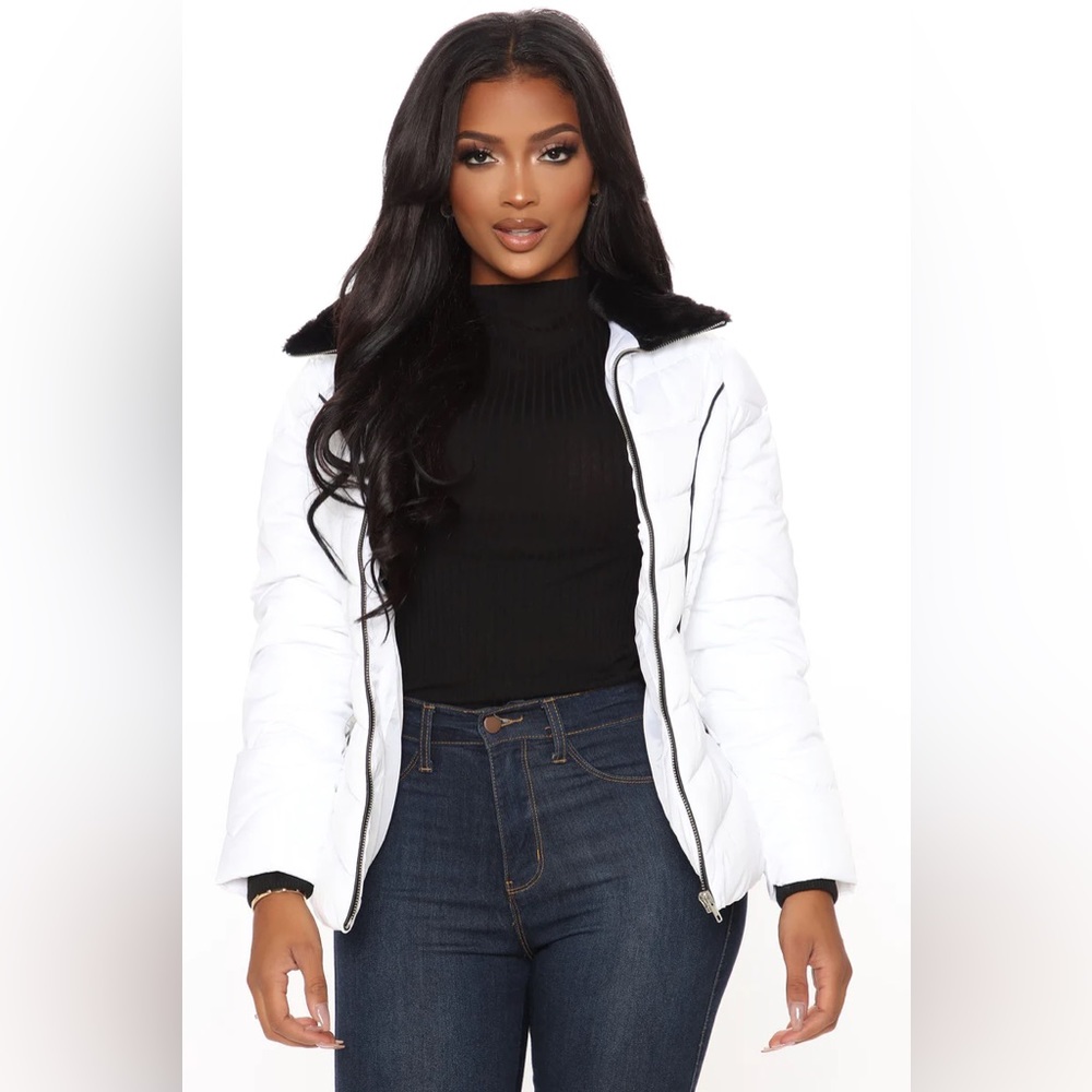 Fashionnova Hot Kiss trips to aspen white puffer jacket